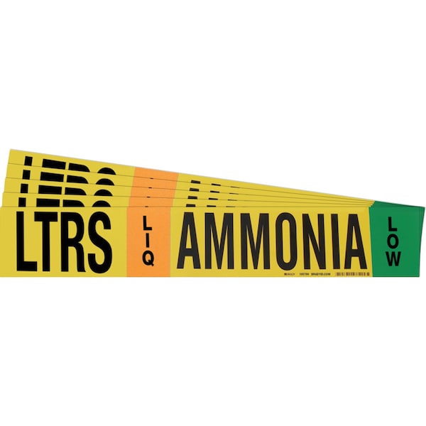 AMMONIA LTRS LIQ/VAP LOW Pipe Marker Sty 1HV BK BL GN OR on YL 1 per Card 5PK